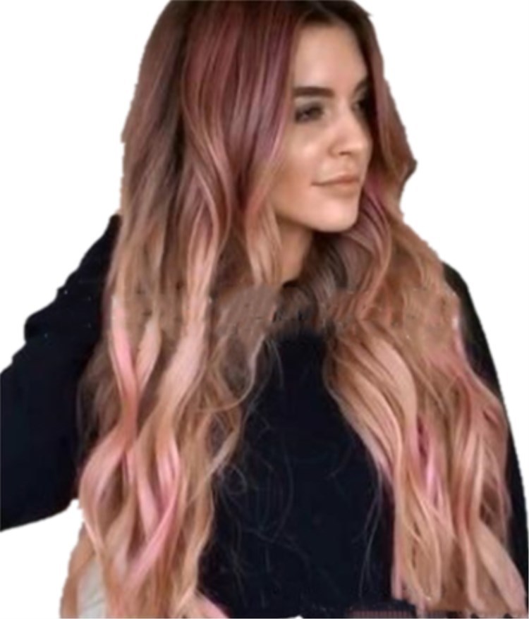 Brown Pink Big Wave Long Curly Hair Wigs