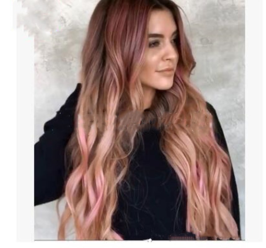 Brown Pink Big Wave Long Curly Hair Wigs