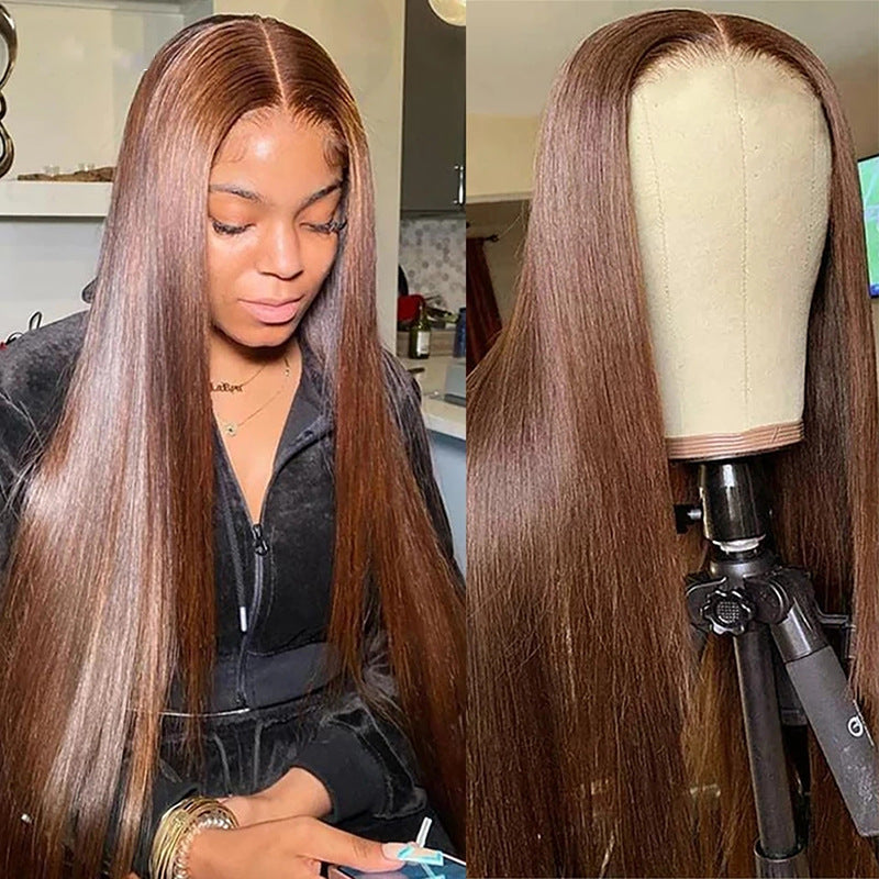 Straight Brown Lace Closure Human Hair Wigs