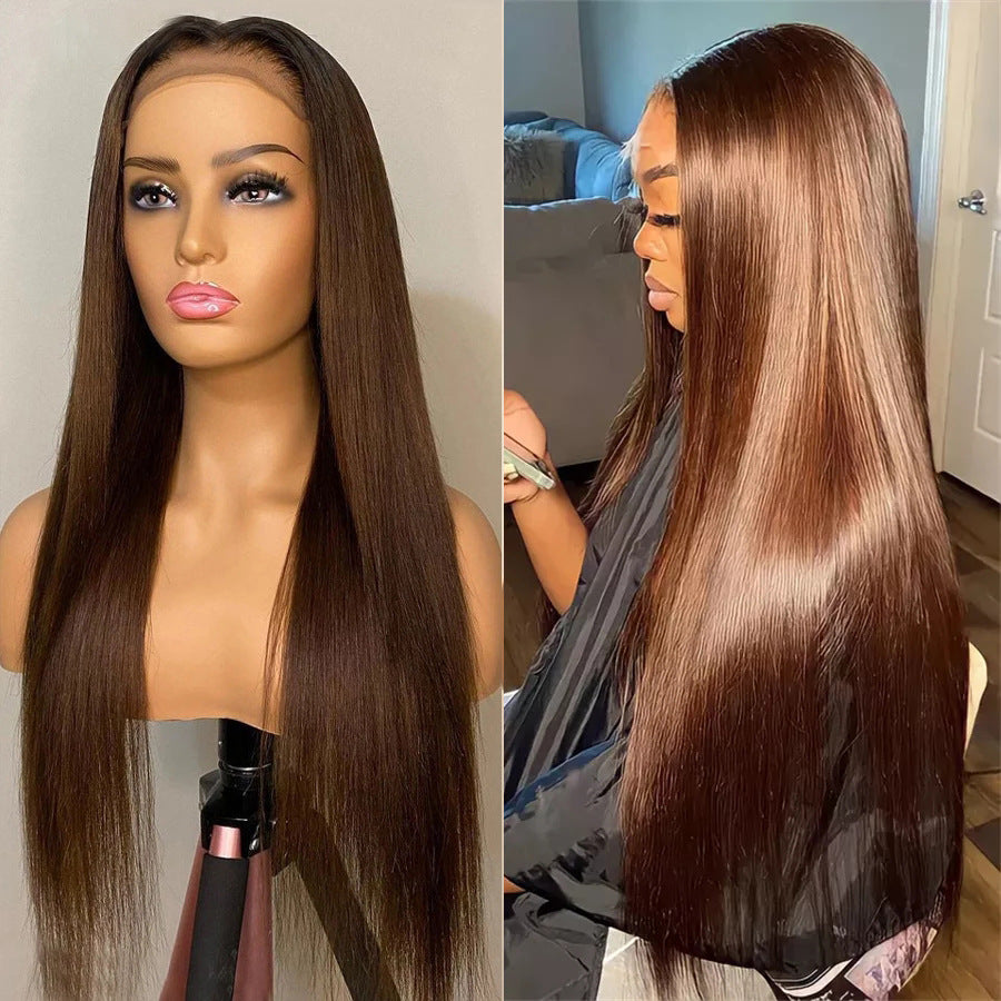 Straight Brown Lace Closure Human Hair Wigs