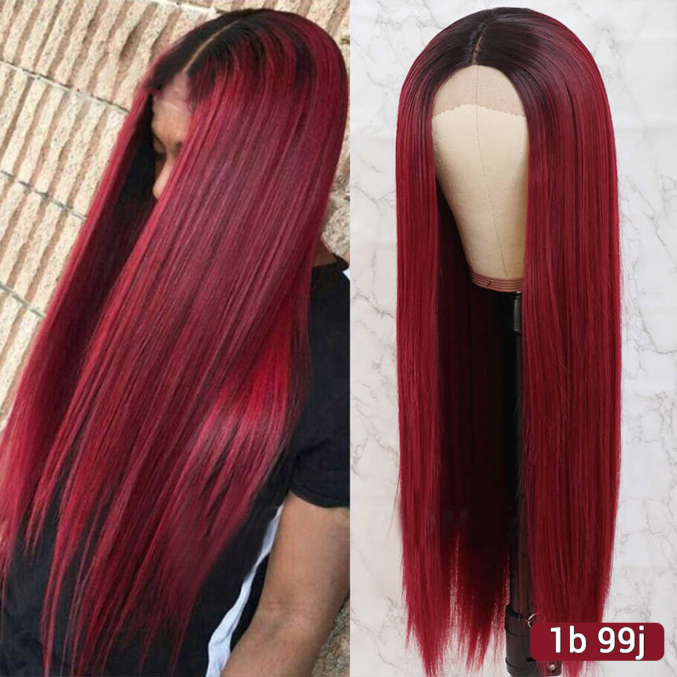 Long Straight Hair Wine Red Wigs